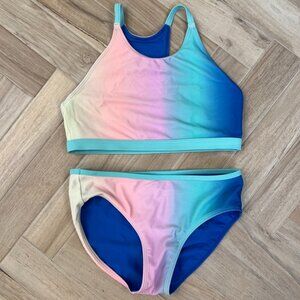 Youth XL Athleta Girl Reversible Bikini Top and Bottom - Multi-color and Blue.